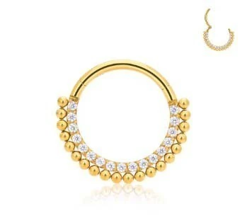 Argola Slim Clicker Titânio PVD DOURADO 1.2mm com Pedras Frontal e Esferas