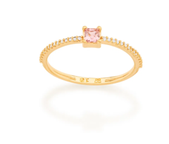Anel solitário folheado a ouro 18k com zircônias 512907
