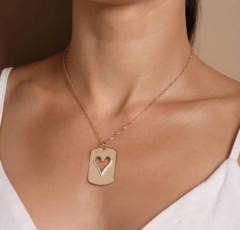Pingente retangular coração folheado a ouro 18k - tam.único 542363