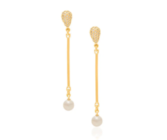 Brinco folheado a ouro 18k com zircônias e pérolas sintéticas Cód. 524303