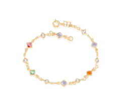 Pulseira folheada a ouro com pedras coloridas - tam.19 550672