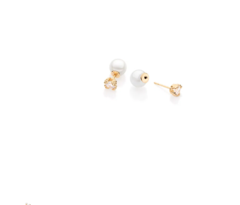 Brinco infantil folheado a ouro 18k com zircônias e pérolas sintéticas 525367