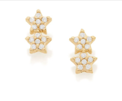 Brinco pequenas estrelas folheado a ouro 18k cravejadas com zircônias 526373 - ELLEN CARVAHO DOS SANTOS