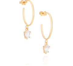 Brinco meia argola com zircônia folheado a ouro 18k Cód. 526072