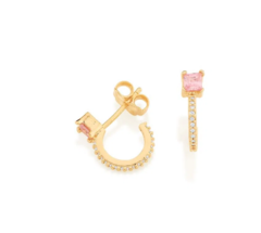 Brinco meia argola folheado a ouro com zircônias quadradas - tam.único 526543