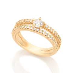 Anel de Noivado folheado a ouro18k com zircônias 511499