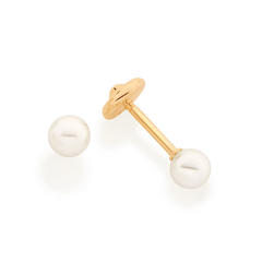 Brinco solitário 4mm folheado a ouro 18k com pérolas sintéticas 525027