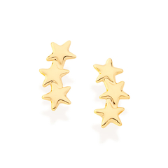 Brinco Estrelas Lisas Rommanel Hipoalergênico Folheado a Ouro 18k 522270