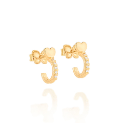 Brinco Meia Argola Coração Cravejado Por 10 Zircônias Folheado a Ouro 18k 526446