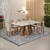 CONJUNTO MESA CELESTE TAMPO CHANFRADO CURVO COM VIDRO 1600X900X30 FREIJO OFF WHITE COM 6 CADEIRAS ZOE DJ FREIJO TECIDO VELUDO CREME