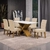 MESA DUBAI 160X90 VITREO CEDRO / TAMPO BRANCO OFF COM 6 CADEIRAS DUBAI CEDRO TECIDO BEGE VLP DOBUE