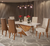MESA SALA AURORA (TAMPO CHANFRADO E CADEIRA DE MADEIRA) 1800x900MM COM 6 CADEIRAS TOPAZIO VIERO TAMPO OFF WHITE MEL / BLOND LINHO BRONZE / DURANGO
