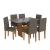 CONJUNTO MESA PEQUIN 1,37 COM 6 CADEIRAS INDEKES FREIJO / OFF WHITE TECIDO CACAU - Vitoria Moveis e Colchoes