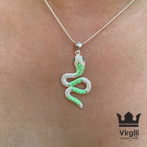 Conjunto serpiente en Plata 925 con cubics y esmaltado verde