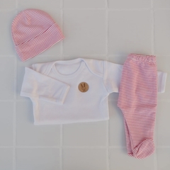 Ajuar 3 piezas: Body BLANCO + Ranita + Gorro RAYADO ROJO - comprar online