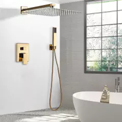 Chuveiro 30/30cm Dourado Monocomando Quente Frio Parede Luxo