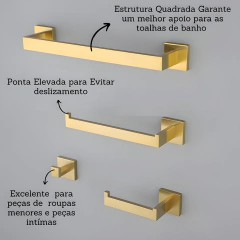 Kit Banheiro Porta Toalha 60 Cm Dourado Escovado Moderno - comprar online