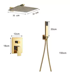 Chuveiro 30/30cm Dourado Monocomando Quente Frio Parede Luxo - F5 Store oficial