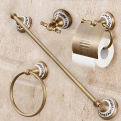 Kit Banheiro Vintage Retrô Bronze C/ Porcelana 4 Peças