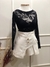 Cropped preto tule estampado - loja online