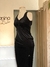 Vestido longo preto em veludo molhado - loja online