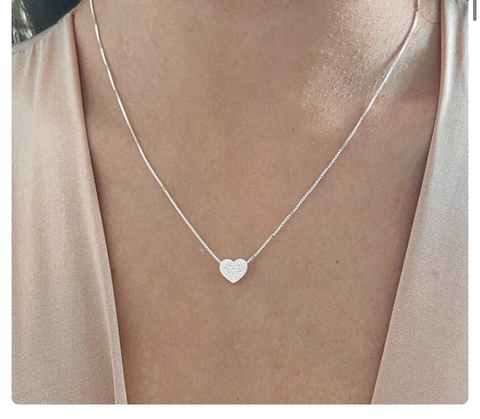 corrente com pingente coracao cravejado prata 925