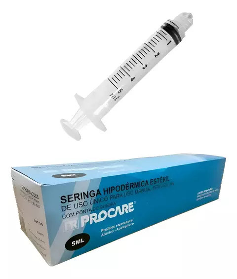 Seringa Hipodérmica 5ml Luer Lock Sem Agulha Procare C/100