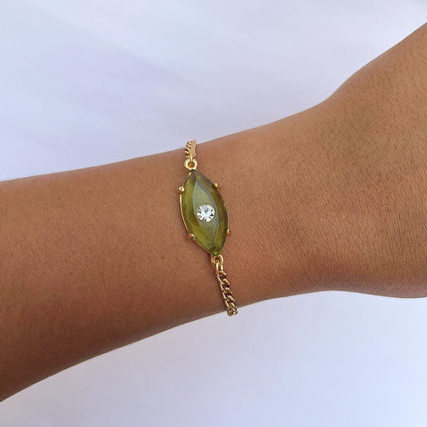 Pulseira Olho Grego Verde Dourada