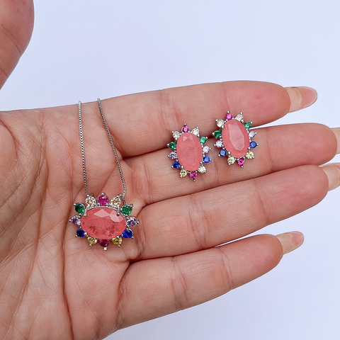 Conjunto Redondo Salmão Cravejado Prata