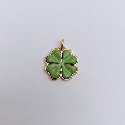 Pingente Trevo Verde Dourado