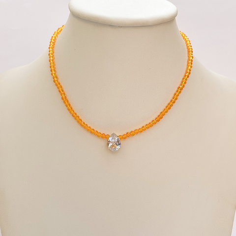 Colar Gota Cristal em Miçanga Laranja
