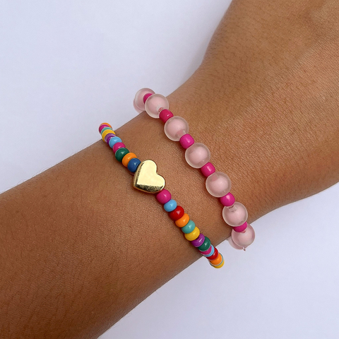 Kit Pulseira Miçanga Colorida c/coração