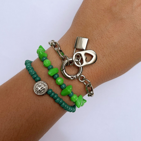 Kit Pulseira Pingentes Prata