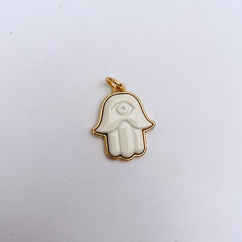 Pingente Mão de Fátima Branca Dourada