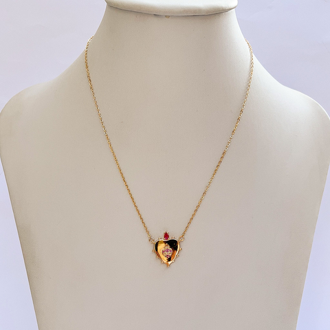 Colar Coração Cravejado Dourado