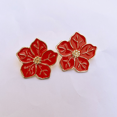 Brinco Flor Laranja Esmaltado