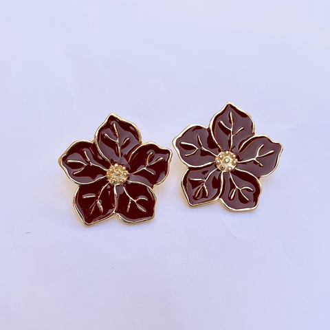 Brinco Flor Vinho Esmaltado