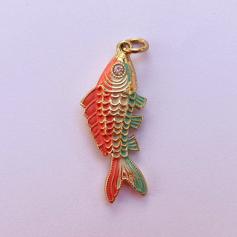 Pingente Peixe Esmaltado Dourado