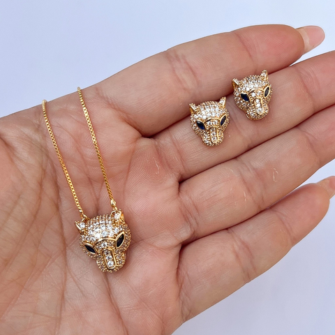 Conjunto Tigre Cravejado Preto Dourado