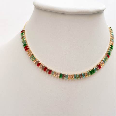 Colar Riviera Navete Colorida Dourada