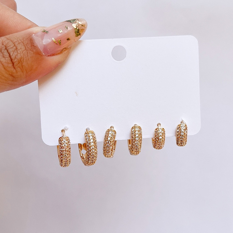 Trio Argola Cravejada Grossa Dourada