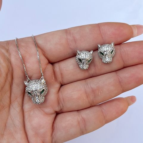 Conjunto Tigre Cravejado Verde Prata