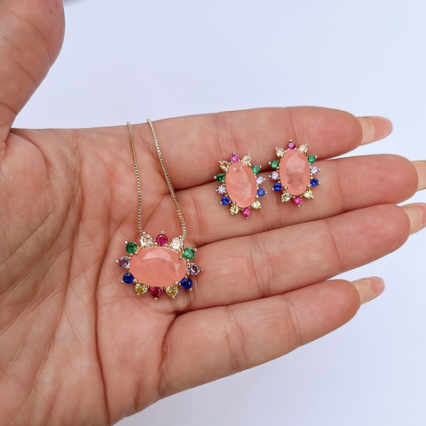 Conjunto Redondo Salmão Cravejado Dourado