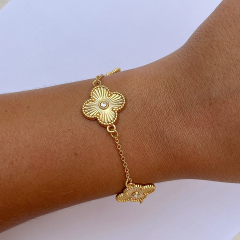 Pulseira Trevo Inspiração Dourada 19cm