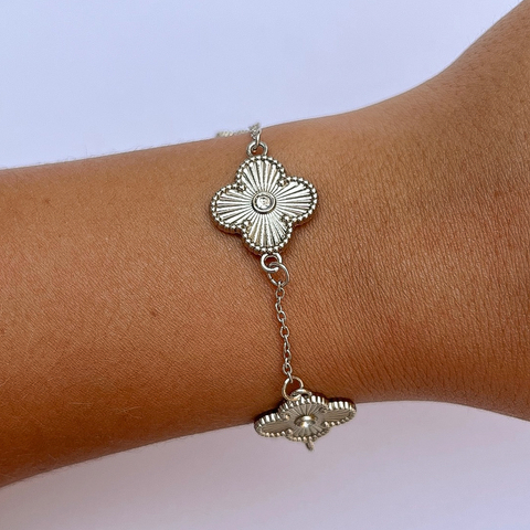 Pulseira Trevo Inspiração Prata 19cm
