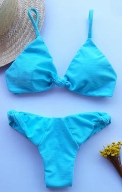 Biquini nó texturizado azul Tiffany - Dipimenta moda praia 