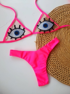biquíni olho grego pink neon