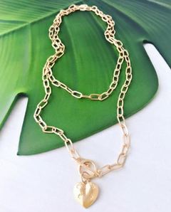 Collar Corbatero dorado dije corazón 2 en 1 , para usar doble y corto o simple y largo en internet