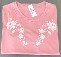 Remera Bordada con doble Flores