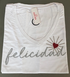 Remera Felicidad Glitter Plata